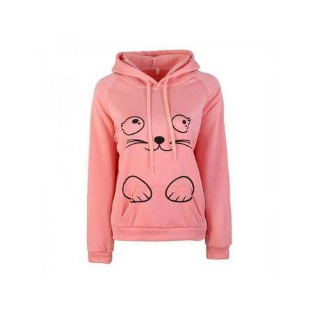 Women Hoodie Sweatshirt Cotton Cat Ear Long Sleeve Cute Pocket Autumn Winter Pullover Blouse Fashion Tops